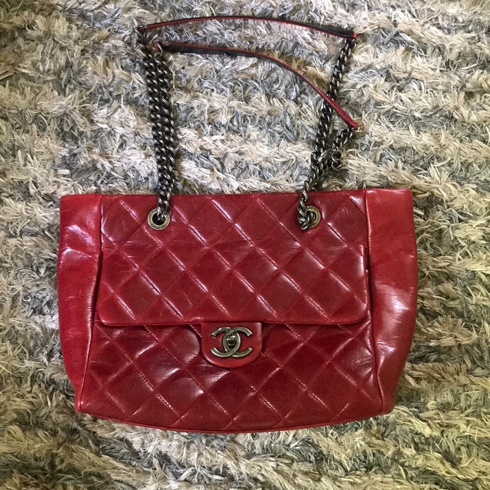Chanel Red Leather Bag L 10.5” x W 4” x H 8.5” - Picture 2 of 7